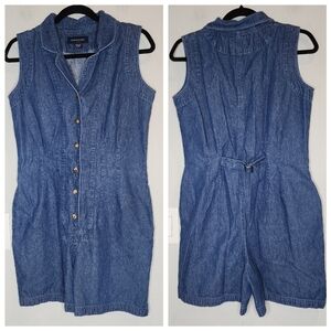 Boston Proper Denim Sleeveless Collared Button Front Romper. Size 6. Pockets.